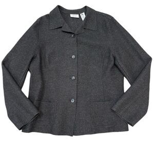 Lord & Taylor Dark Gray Wool Blend Thin Button Down Coat Jacket Size 16